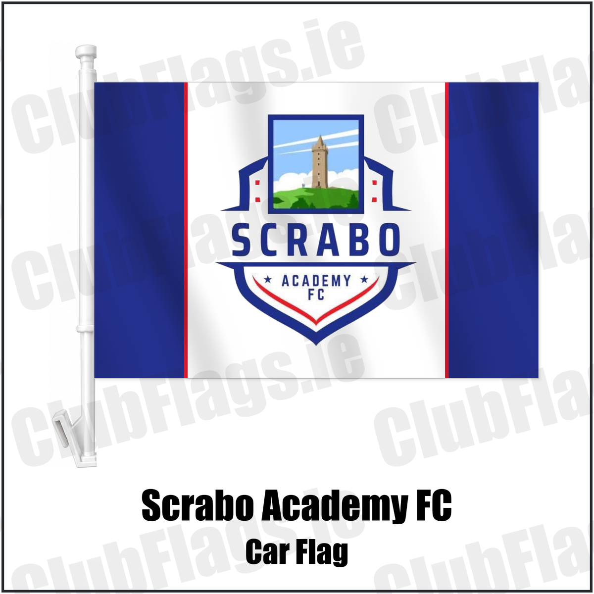 Scrabo Academy FC Car Flag with the club crest and colours, Down Football - ClubFlags.ie