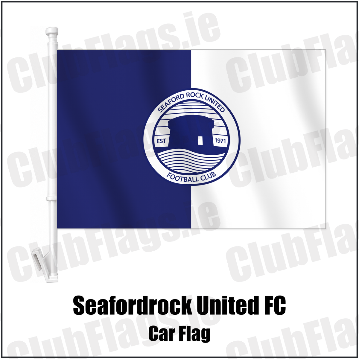 Seafordrock United FC Car Flag with the verified club crest and colours, Dublin Football - ClubFlags.ie