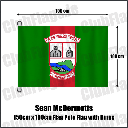 Sean McDermotts 150cm x 100cm Flag Pole Flag with Rings, featuring the club crest and green and red colours; County Louth GAA. ClubFlags.ie.