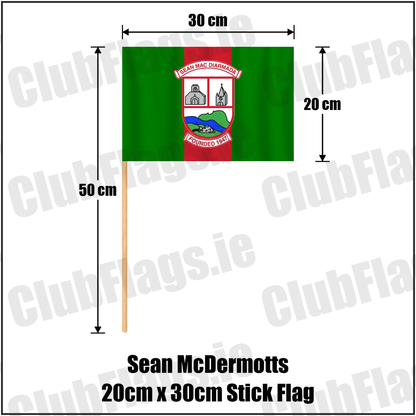 Sean McDermotts 20cm x 30cm Stick Flag, featuring the club crest and green and red colours; County Louth GAA. ClubFlags.ie.
