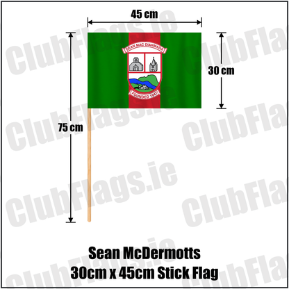 Sean McDermotts 30cm x 45cm Stick Flag, featuring the club crest and green and red colours; County Louth GAA. ClubFlags.ie.
