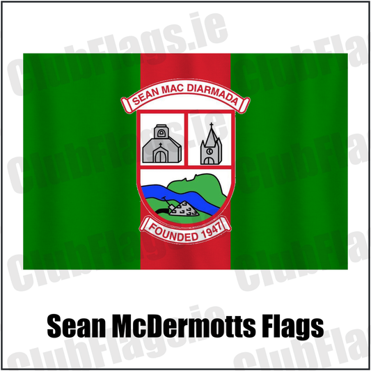 Sean McDermotts Flags, featuring the club crest and green and red colours; County Louth GAA. ClubFlags.ie.
