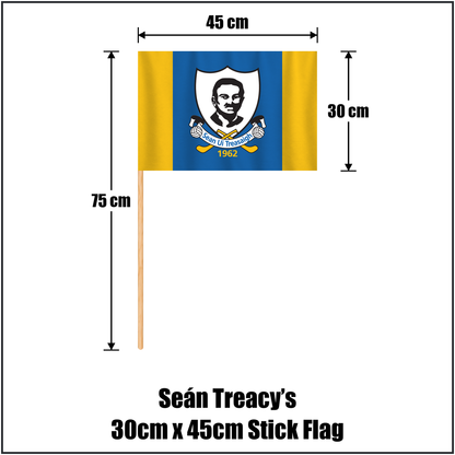 Seán Treacy’s 30cm x 45cm Stick Flag, featuring the club crest and blue and gold colours; County Tipperary GAA. ClubFlags.ie.