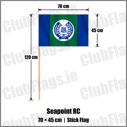 Seapoint RC 45cm x 70cm Stick Flag with the club crest and colours, Dublin Rugby - ClubFlags.ie