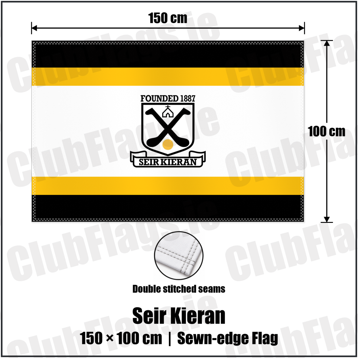 Seir Kieran 100cm x 150cm Flag (sewn on the edges) with the club crest and colours, Offaly GAA - ClubFlags.ie