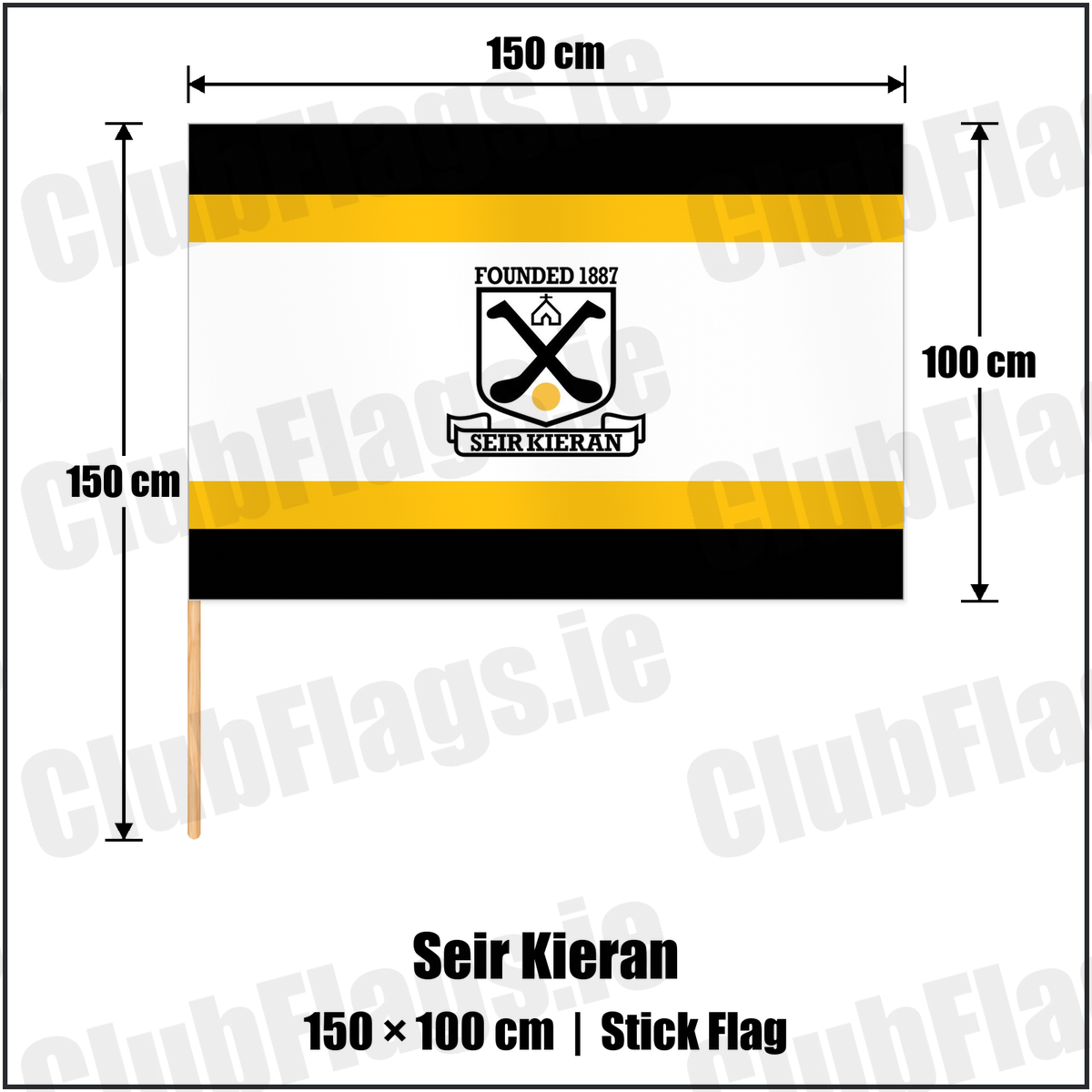 Seir Kieran 100cm x 150cm Stick Flag with the club crest and colours, Offaly GAA - ClubFlags.ie