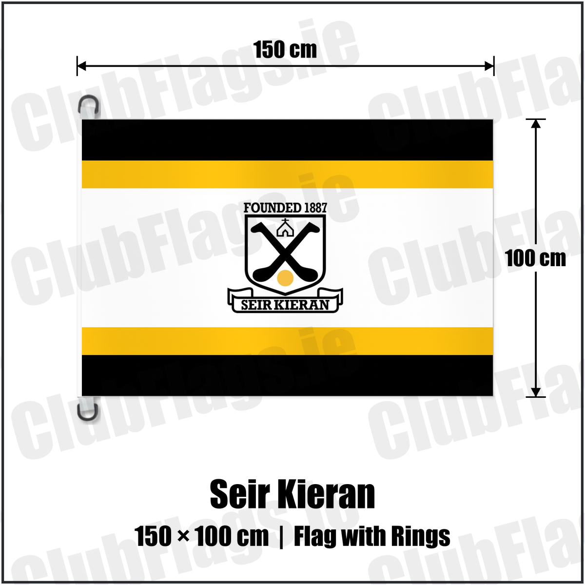 Seir Kieran 150cm x 100cm Flag Pole Flag with Rings with the club crest and colours, Offaly GAA - ClubFlags.ie
