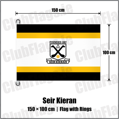 Seir Kieran 150cm x 100cm Flag Pole Flag with Rings with the club crest and colours, Offaly GAA - ClubFlags.ie