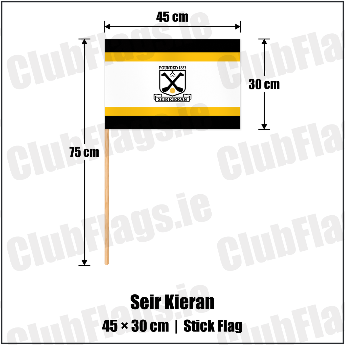 Seir Kieran 30cm x 45cm Stick Flag with the club crest and colours, Offaly GAA - ClubFlags.ie