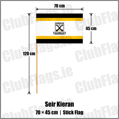 Seir Kieran 45cm x 70cm Stick Flag with the club crest and colours, Offaly GAA - ClubFlags.ie