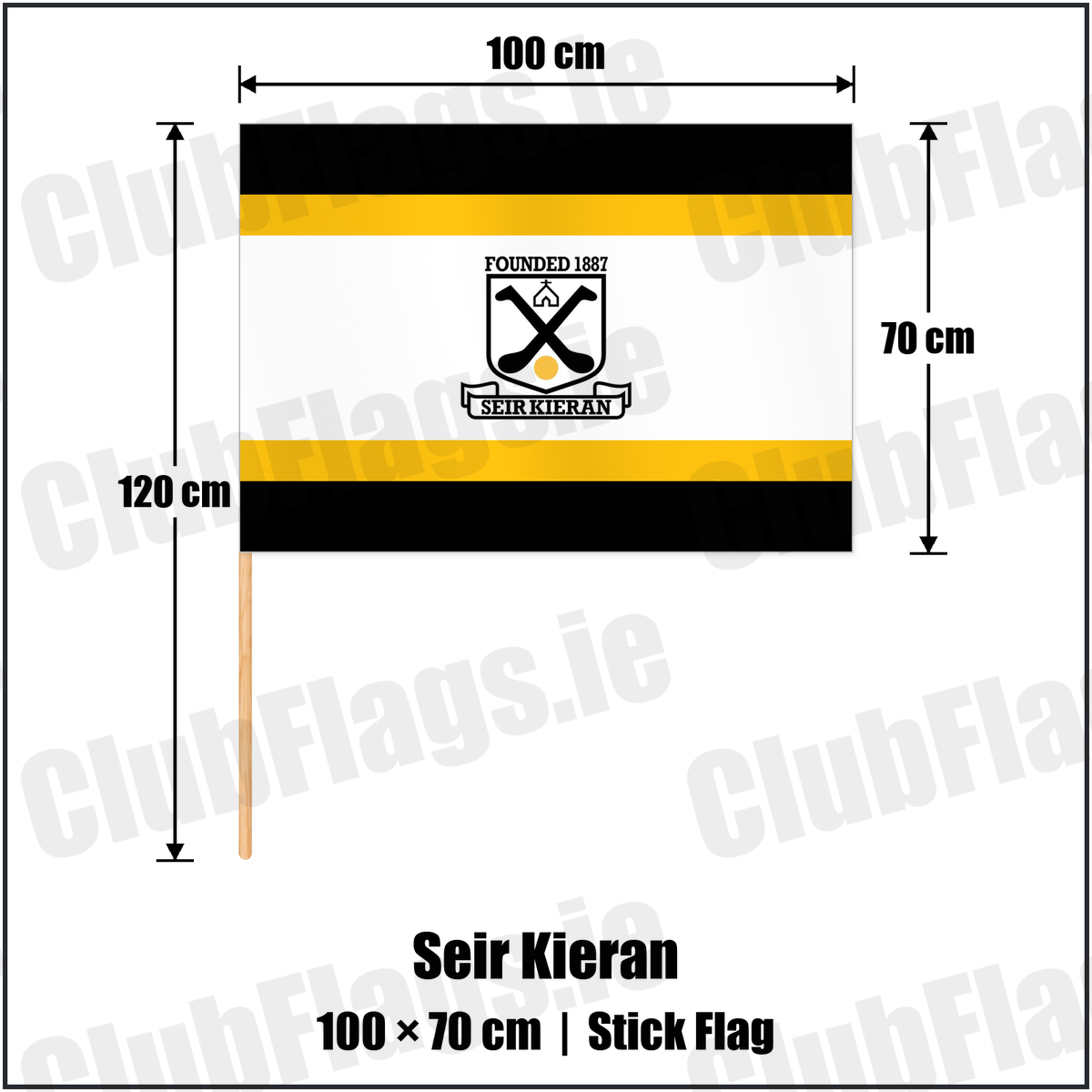 Seir Kieran 70cm x 100cm Stick Flag with the club crest and colours, Offaly GAA - ClubFlags.ie