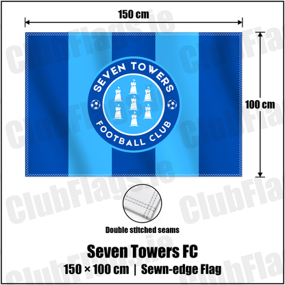 Seven Towers FC 100cm x 150cm Flag (sewn on the edges) with the club crest and colours, Antrim Football - ClubFlags.ie