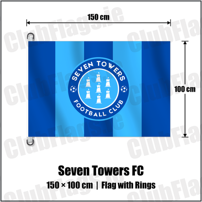 Seven Towers FC 150cm x 100cm Flag Pole Flag with Rings with the club crest and colours, Antrim Football - ClubFlags.ie