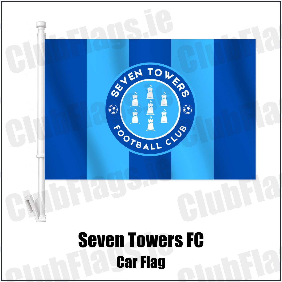 Seven Towers FC Car Flag with the club crest and colours, Antrim Football - ClubFlags.ie