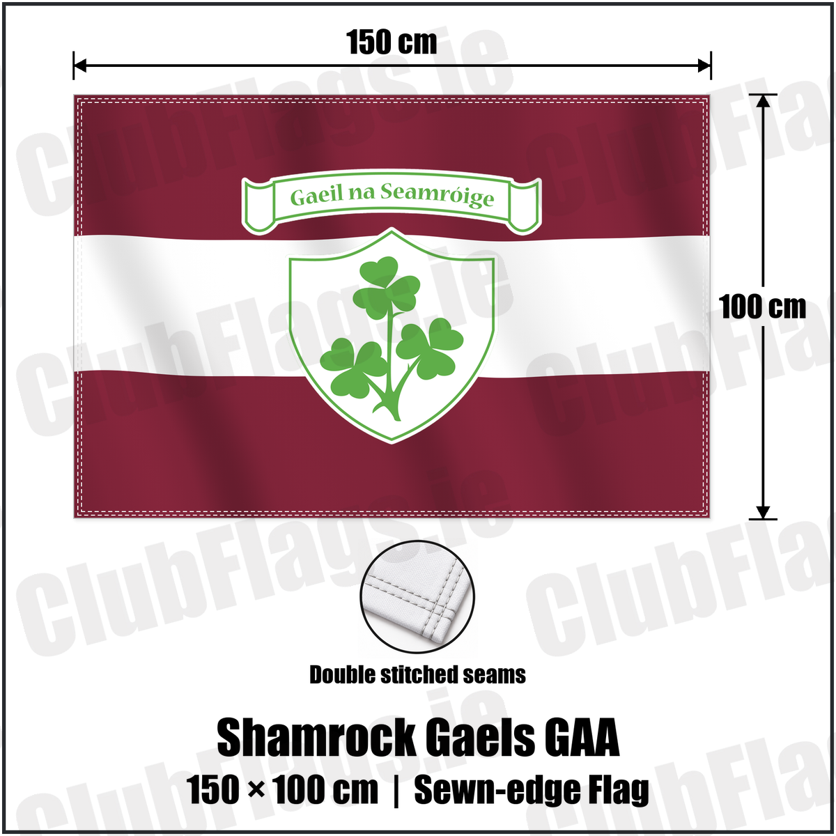 Shamrock Gaels GAA 100cm x 150cm Flag (sewn on the edges) with the club crest and colours, Sligo GAA - ClubFlags.ie