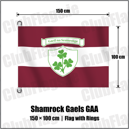 Shamrock Gaels GAA 150cm x 100cm Flag Pole Flag with Rings with the club crest and colours, Sligo GAA - ClubFlags.ie