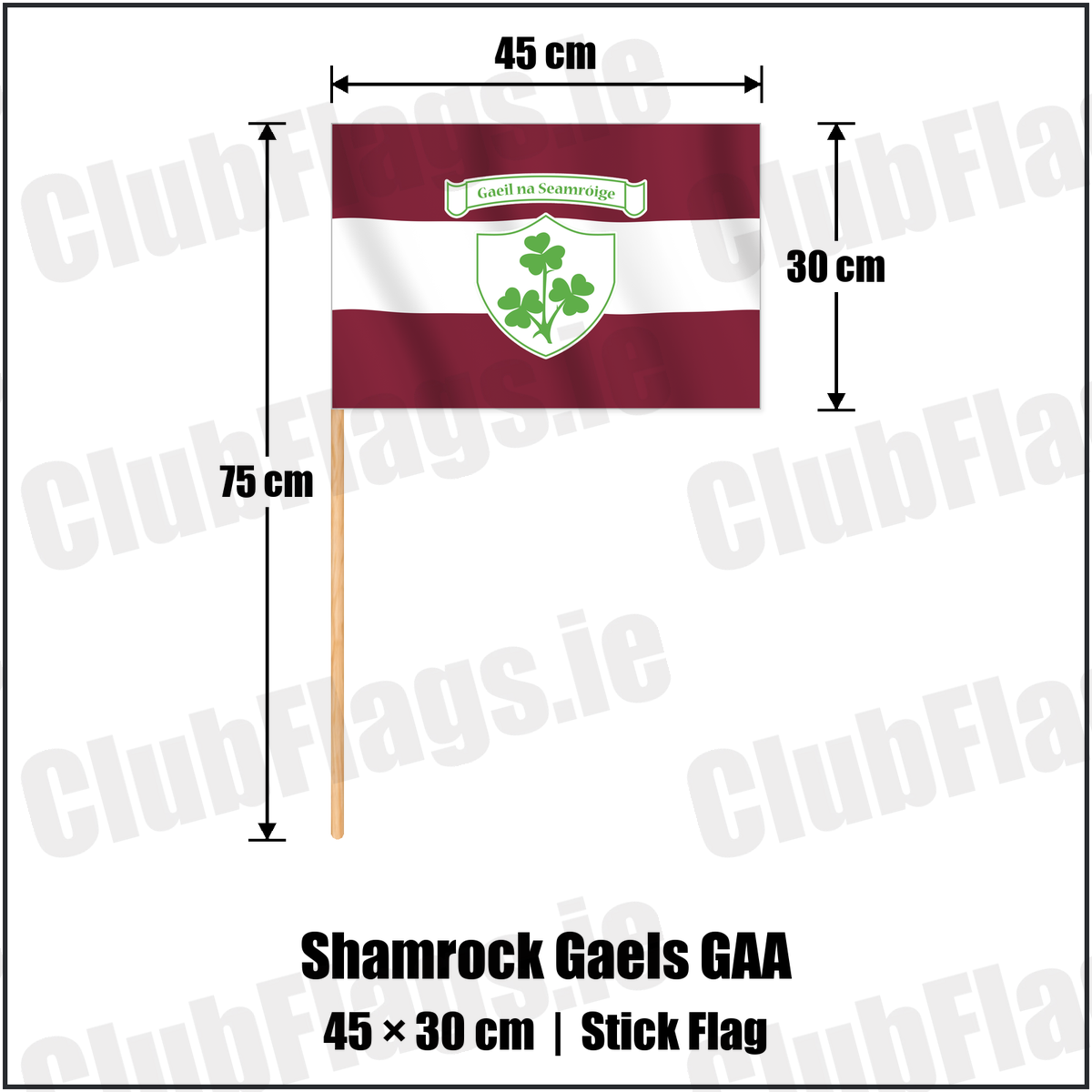 Shamrock Gaels GAA 30cm x 45cm Stick Flag with the club crest and colours, Sligo GAA - ClubFlags.ie