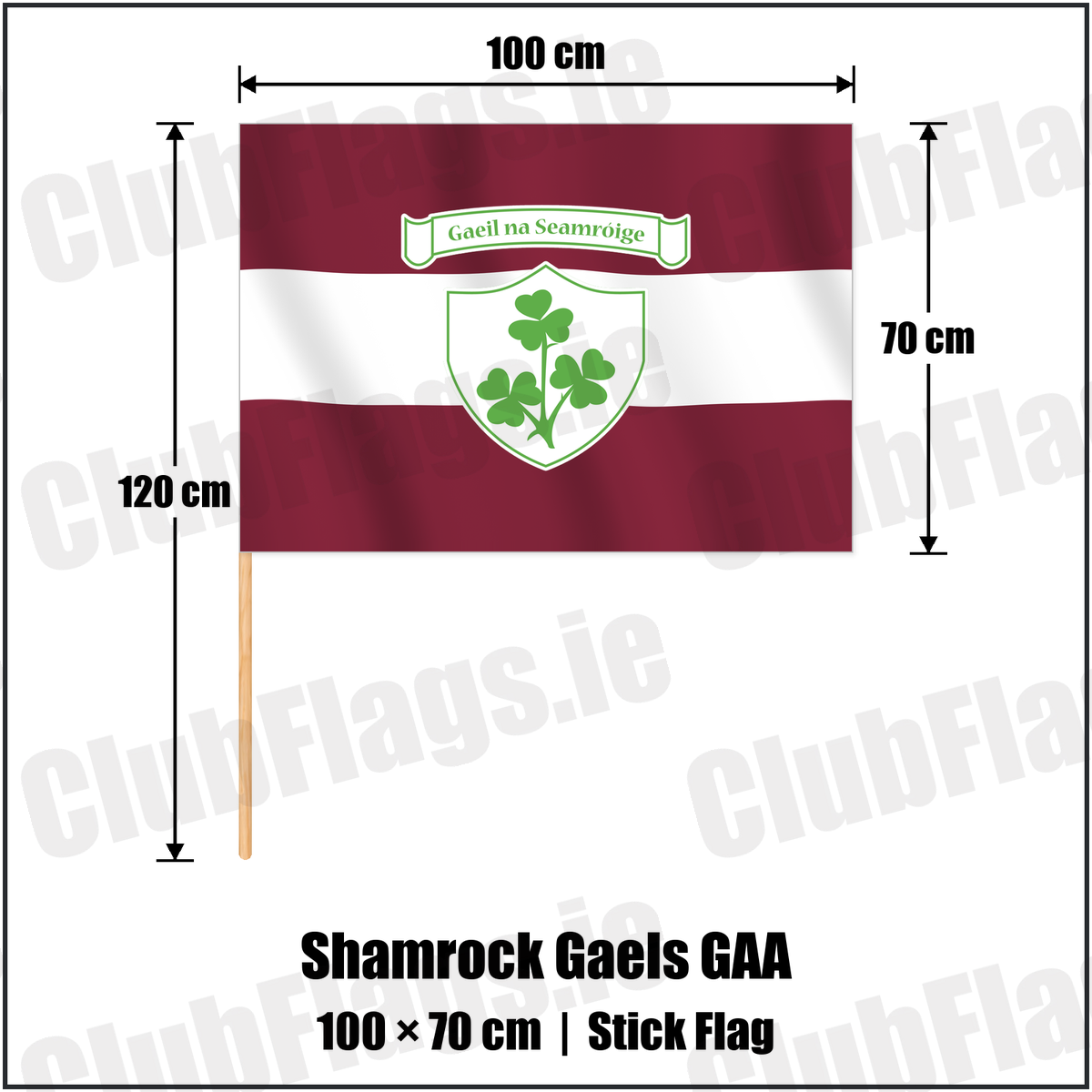 Shamrock Gaels GAA 70cm x 100cm Stick Flag with the club crest and colours, Sligo GAA - ClubFlags.ie