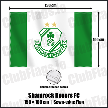 Shamrock Rovers FC 100cm x 150cm Flag (sewn on the edges) with the club crest and colours, Dublin Football - ClubFlags.ie
