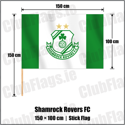 Shamrock Rovers FC 100cm x 150cm Stick Flag with the club crest and colours, Dublin Football - ClubFlags.ie
