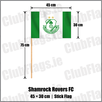 Shamrock Rovers FC 30cm x 45cm Stick Flag with the club crest and colours, Dublin Football - ClubFlags.ie