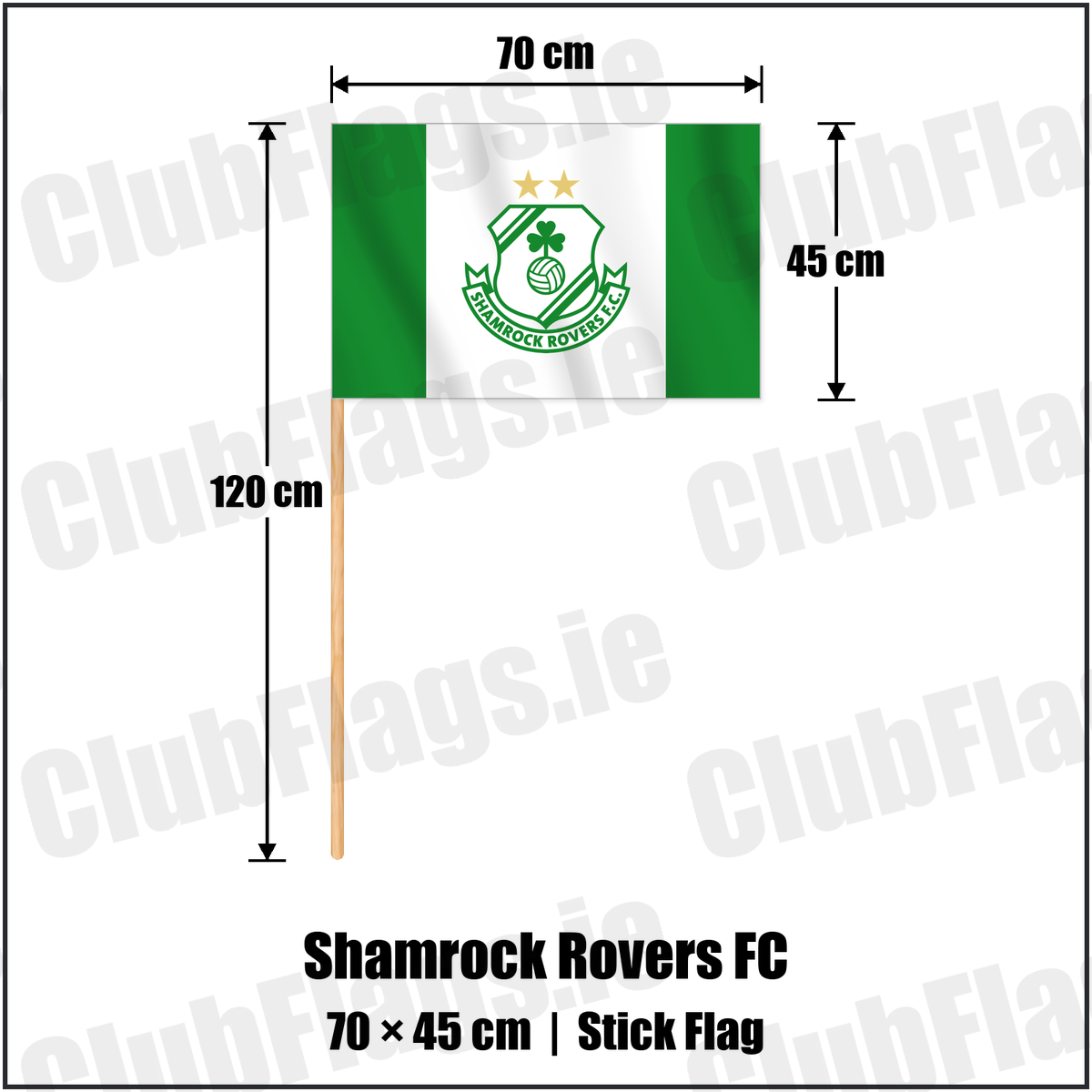 Shamrock Rovers FC 45cm x 70cm Stick Flag with the club crest and colours, Dublin Football - ClubFlags.ie