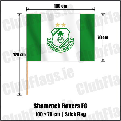 Shamrock Rovers FC 70cm x 100cm Stick Flag with the club crest and colours, Dublin Football - ClubFlags.ie