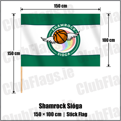 Shamrock Sióga 100cm x 150cm Stick Flag with the club crest and colours, Dublin Basketball - ClubFlags.ie