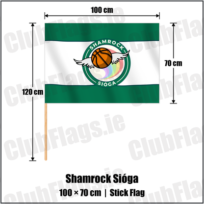 Shamrock Sióga 70cm x 100cm Stick Flag with the club crest and colours, Dublin Basketball - ClubFlags.ie