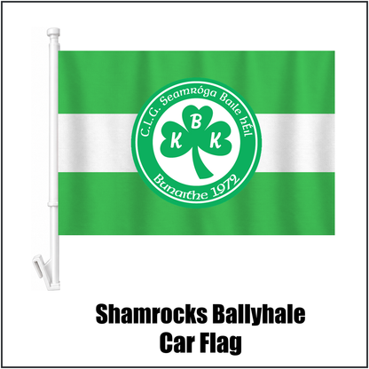 Shamrocks Ballyhale Car Flag, featuring the club crest and green and white colours; County Kilkenny GAA. ClubFlags.ie.