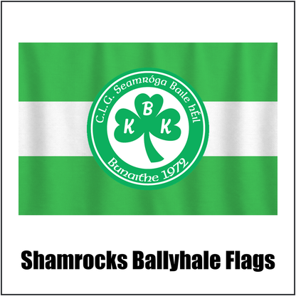 Shamrocks Ballyhale Flags, featuring the club crest and green and white colours; County Kilkenny GAA. ClubFlags.ie.