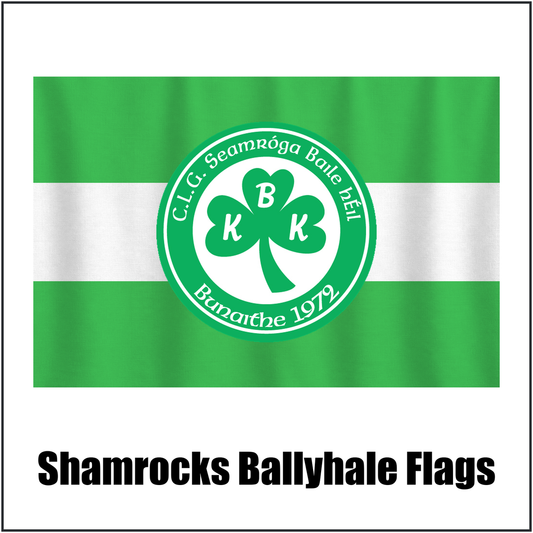 Shamrocks Ballyhale Flags, featuring the club crest and green and white colours; County Kilkenny GAA. ClubFlags.ie.
