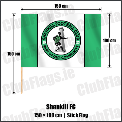 Shankill FC 100cm x 150cm Stick Flag with the club crest and colours, Dublin Football - ClubFlags.ie