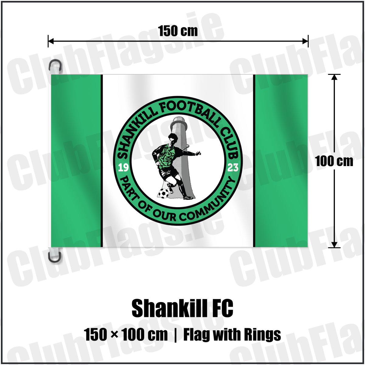 Shankill FC 150cm x 100cm Flag Pole Flag with Rings with the club crest and colours, Dublin Football - ClubFlags.ie