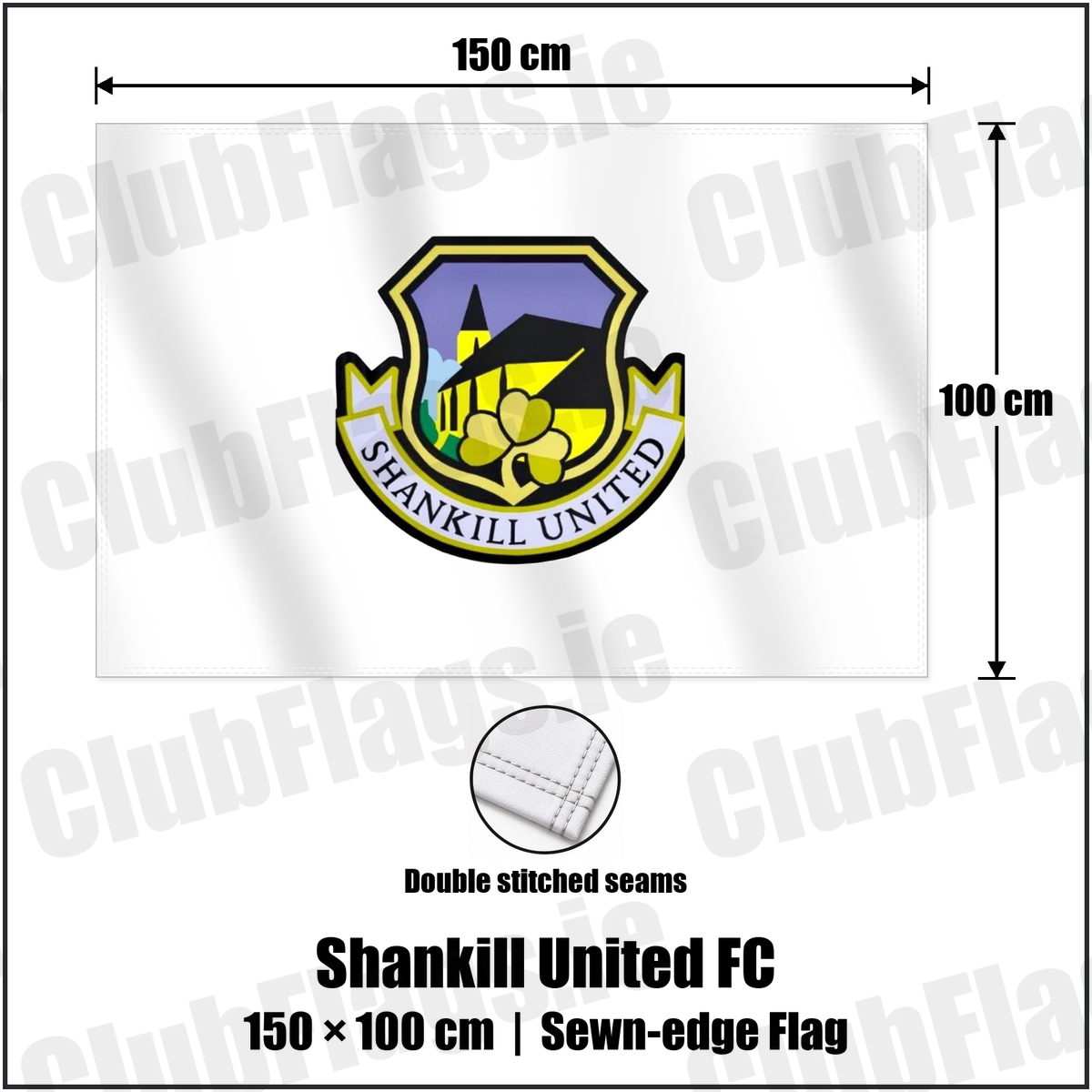 Shankill United FC 100cm x 150cm Flag (sewn on the edges) with the club crest and colours, Antrim Football - ClubFlags.ie