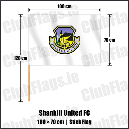 Shankill United FC 70cm x 100cm Stick Flag with the club crest and colours, Antrim Football - ClubFlags.ie