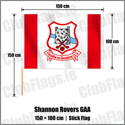 Shannon Rovers GAA 100cm x 150cm Stick Flag with the club crest and colours, Tipperary GAA - ClubFlags.ie