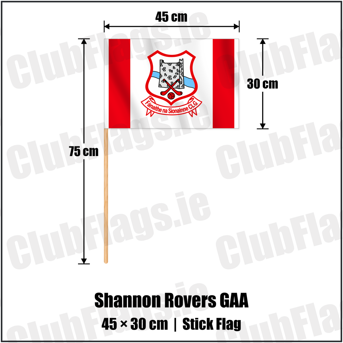 Shannon Rovers GAA 30cm x 45cm Stick Flag with the club crest and colours, Tipperary GAA - ClubFlags.ie