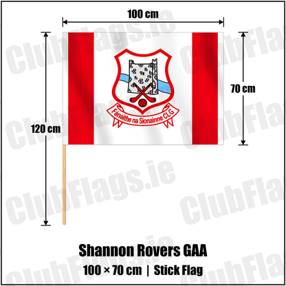Shannon Rovers GAA 70cm x 100cm Stick Flag with the club crest and colours, Tipperary GAA - ClubFlags.ie