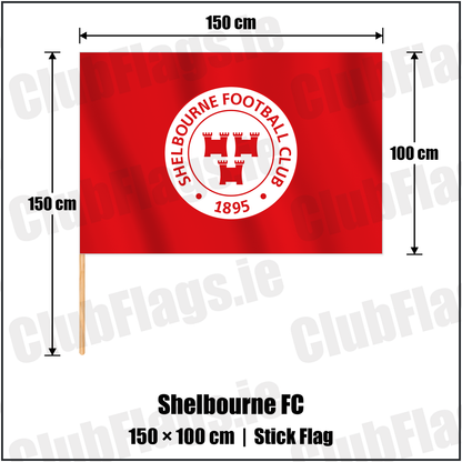 Shelbourne FC 100cm x 150cm Stick Flag with the club crest and colours, Dublin Football - ClubFlags.ie