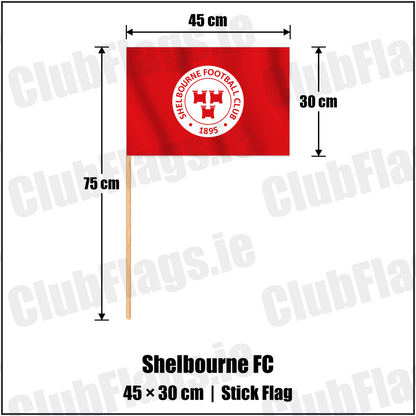 Shelbourne FC 30cm x 45cm Stick Flag with the club crest and colours, Dublin Football - ClubFlags.ie