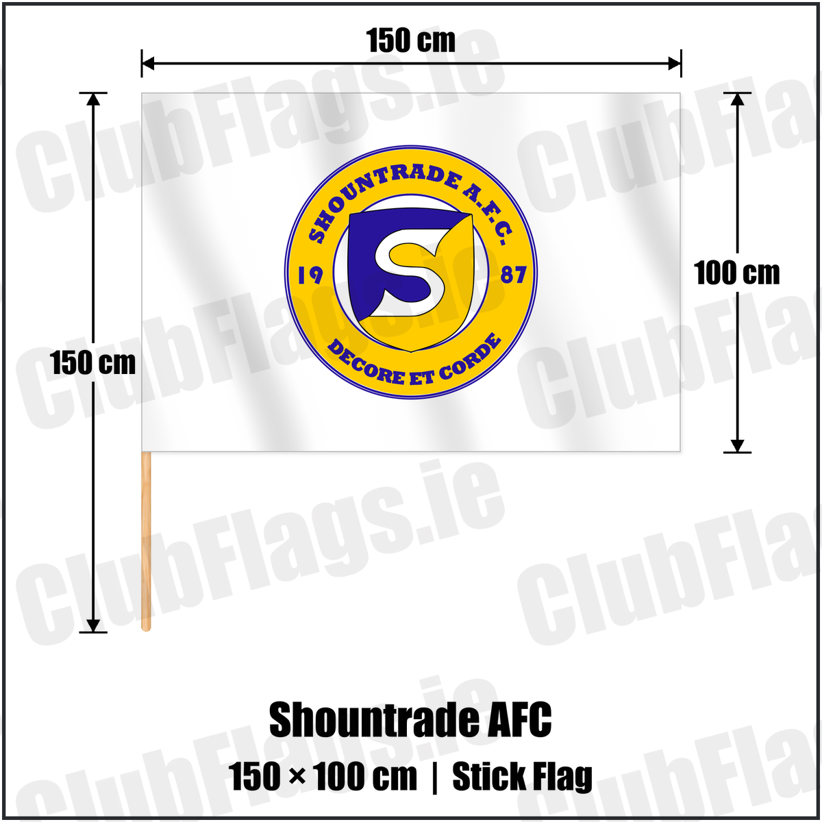 Shountrade AFC 100cm x 150cm Stick Flag with the club crest and colours, Limerick Football - ClubFlags.ie