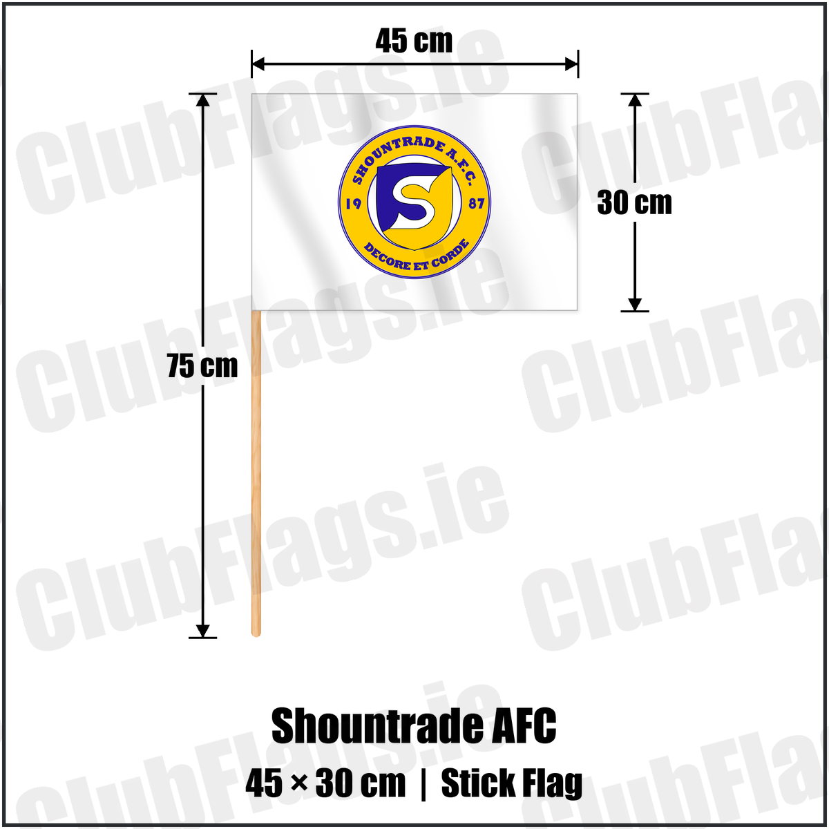 Shountrade AFC 30cm x 45cm Stick Flag with the club crest and colours, Limerick Football - ClubFlags.ie