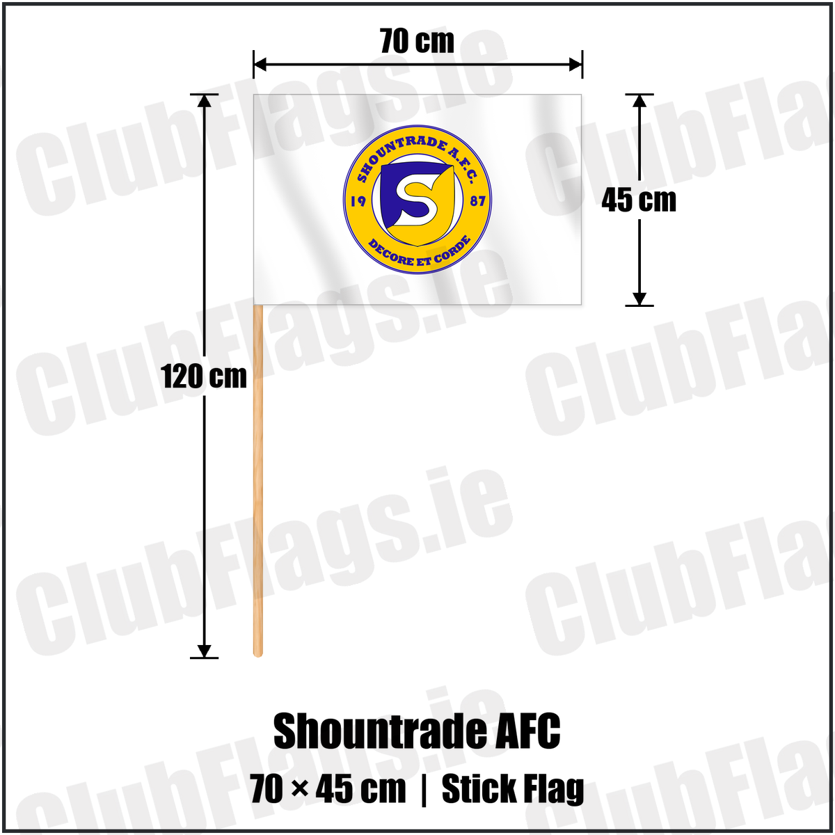 Shountrade AFC 45cm x 70cm Stick Flag with the club crest and colours, Limerick Football - ClubFlags.ie