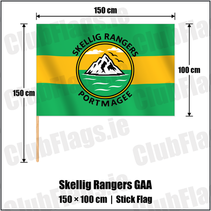 Skellig Rangers GAA 100cm x 150cm Stick Flag with the verified club crest and colours, Kerry GAA - ClubFlags.ie