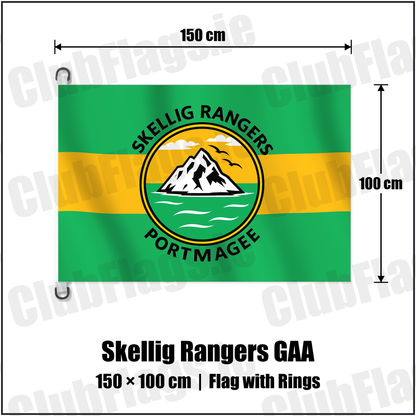 Skellig Rangers GAA 150cm x 100cm Flag Pole Flag with Rings with the verified club crest and colours, Kerry GAA - ClubFlags.ie