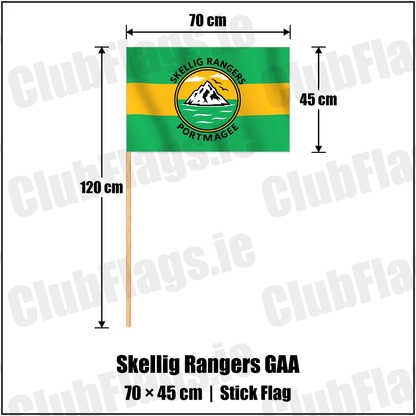 Skellig Rangers GAA 45cm x 70cm Stick Flag with the verified club crest and colours, Kerry GAA - ClubFlags.ie