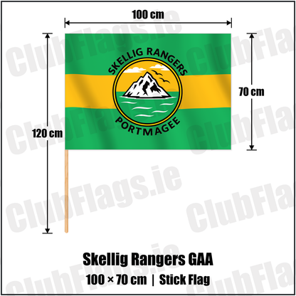 Skellig Rangers GAA 70cm x 100cm Stick Flag with the verified club crest and colours, Kerry GAA - ClubFlags.ie
