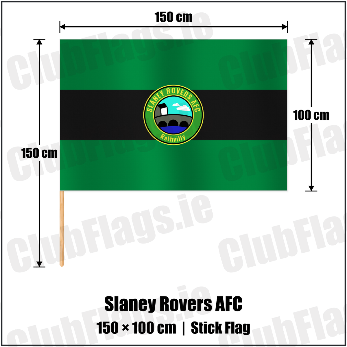 Slaney Rovers AFC 100cm x 150cm Stick Flag with the club crest and colours, Carlow football - ClubFlags.ie