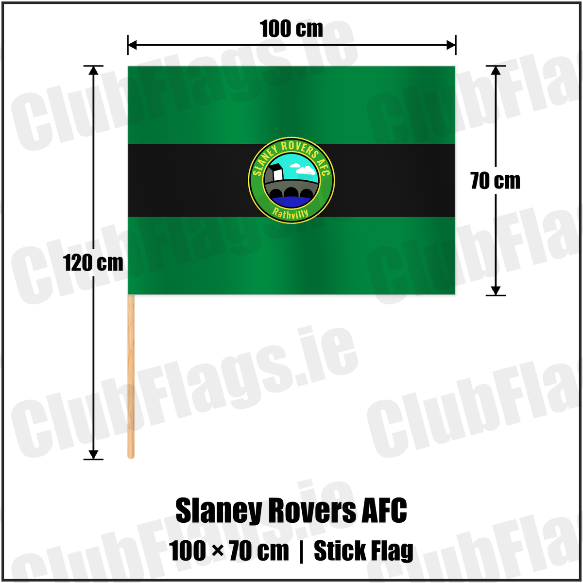 Slaney Rovers AFC 70cm x 100cm Stick Flag with the club crest and colours, Carlow football - ClubFlags.ie